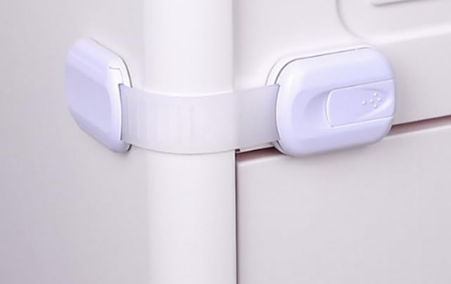 4-Pack Child Proof Cabinet Locks - No Drill Baby Safety Strap Locks with Strong Adhesive - Adjustable Drawer Locks for Kids and Pets - Non-Toxic ABS Material Fridge Oven Door Childproofing Kit