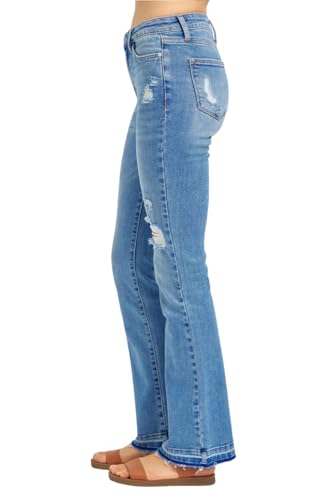 Judy Blue Mid Rise Distressed Released Hem Bootcut Jeans3