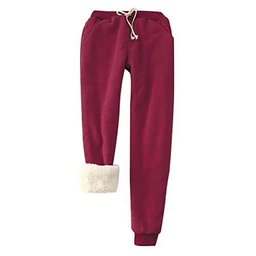 Komiseup Pantalon de jogging en polaire thermique pour femme - Pantalon de jogging doux - Mélange de coton et polyester - 2 poches latérales, Bordeaux, M Cover