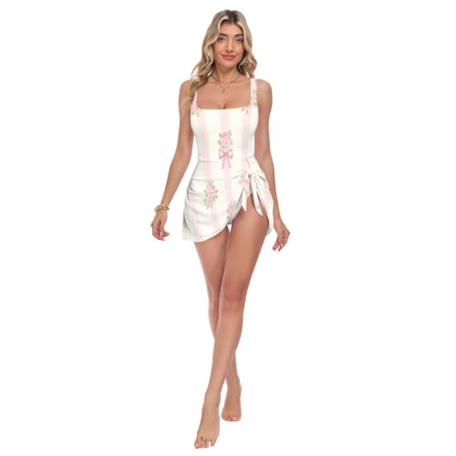 Maillot une pièce cottagecore conçu dans un tissu haut de gamme à rayures et finitions soignées