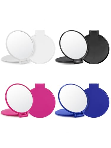 Qislee 4 Pack Compact Mirrors Bulk for Party Favors Purse Travel, 4 Colors