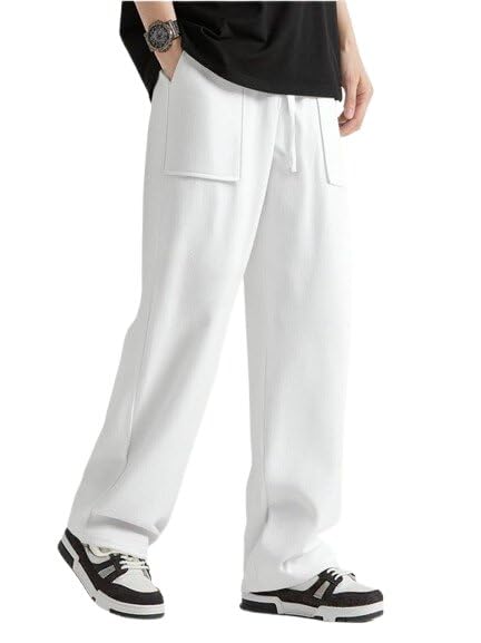 Men’s Relaxed Fit Pants Baggy Trousers Wide Leg Elastic Waist Dra...