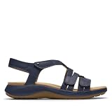 Clarks Collection Women's Maelynn Paige Wedge Sandal, Navy Leather, 9 Medium US