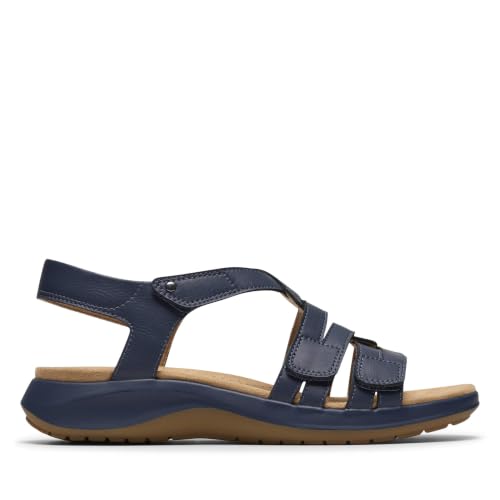 Clarks Collection Women's Maelynn Paige Wedge Sandal, Navy Leather, 10 Wide US