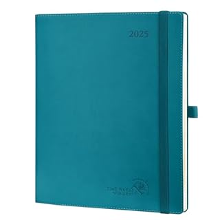 POPRUN 2025 Diary Week to View Large (26.5x21.5 cm) PU Leather Soft Cover Vertical Weekly Appointment Diary 25 Planner, Monthly Tabs, 100GSM FSC® Paper (Pacific Green)