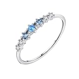 Anillos de boda, anillos de oro blanco para mujer, redondos de 9 K/14 quilates con topacio en forma de azul, R 1/2, Oro blanco de 9 quilates, Topacio