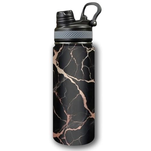 Black Marble Rose Gold Veins Water Bottle Insulated Stainless Steel Women Men Leakproof 20 Oz