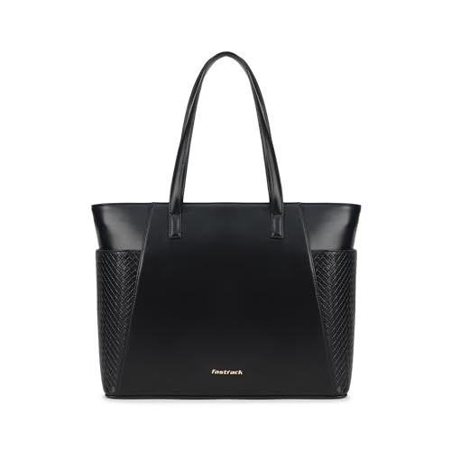 Image of Fastrack Gridlock Tote | Woven Faux-Leather Women's Handbag | Laptop Tote with Textured Side Pockets & Gold Hardware