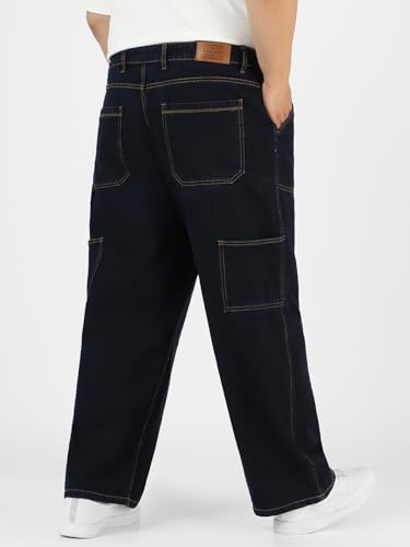 Image of Urbano Plus Men's Loose Mid Rise Baggy Fit Cargo Carpenter Jeans with 6 Pockets Non-Stretchable