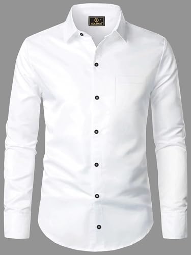 Image of BABIRUSA Men's Cotton Blend Shirt with Solid Bottom Down Long Sleeve Spread Collared Neck Regular Fit and Standard Length | Shirt for Man