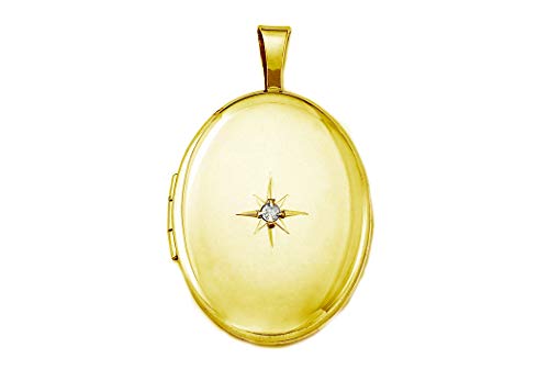 Pori Jewelers 14K Solid Yellow Gold Oval Starburst Locket Pendant #TOP24