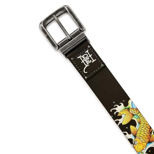 ED HARDY Men's 38mm Koi & Skull Print Graphic Twist Reversible Belt3