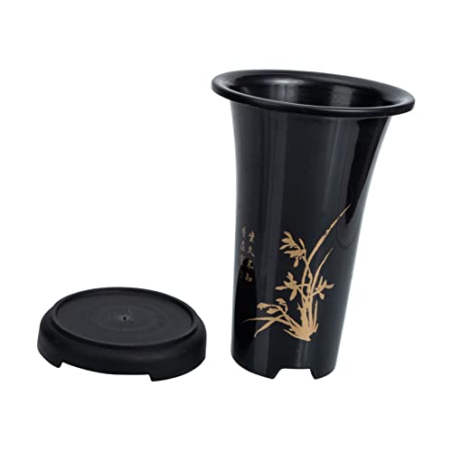 Happyyami Maceta para Orquídeas Grande Bandeja, Contenedor para Plantas De Jardín, Cerámica Negra Drenaje, Apta para Interiores y Decoración De Hogar
