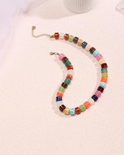 Bowdcvy Chunky Beaded Statement Necklace for Women Trendy Colorful Boho Resin Bead Choker Necklaces Summer Handmade Jewelry Gifts Accessories (Colorful - 3) — view 6