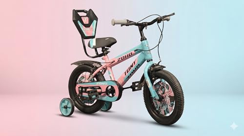 Image of TONY RAW Kids Bicycle14T inch Sports Bicycle Cycle for 3 to 5 Years Baby Kids Boys & Girls with Side Training Wheels & Back Rest Seat /Water Bottle SEMI-Assembled (Pink)