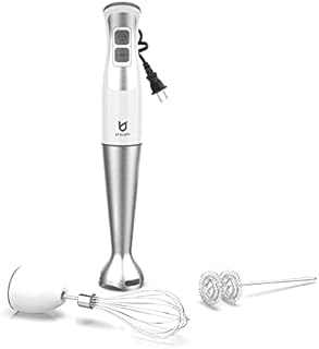 Immersion Hand Blender, UTALENT 3-in-1 8-Speed Stick Blender with Milk Frother, Egg Whisk for Smoothies, Coffee Milk Foam, Puree Baby Food, Sauces and Soups - White