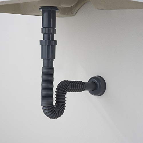 GORDEE Bathroom Sink Stopper Vertical Straight Bottle Trap Complete Set Adjustable 1-1/4 Sink Drain Kit Tube and Pop Up Drain Stopper Set, with or without Overflow Adjustable, Black