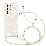 Coalbooliy Handykette für Samsung Galaxy S25 Ultra 5G Hülle mit Band 6,8'', Aesthetic Sommer Weiß Blume Muster Kameraschutz Handyhülle mit Kordel zum umhängen Silikon Mädchen Schutzhülle, 05