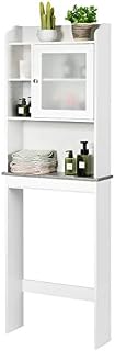 CASART Over Toilet Rack, White Over Toilet Storage Cabinet with Detachable Shelf and Tempered Glass Door, Freestanding Washing Machine Cupboard Bathroom Organizer