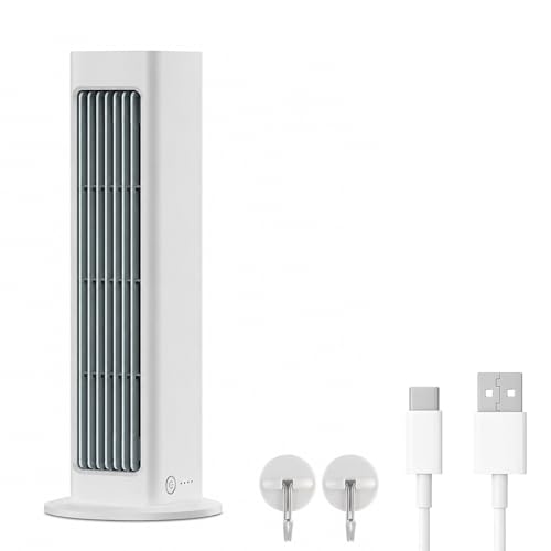 forbany Qinux Breezamax Original, Ventilateur sans pince rechargeable 3-en-1 (pose murale, horizontale, verticale) – 60° oscillation large, flux d’air longue portée, moteur silencieux (blanc)