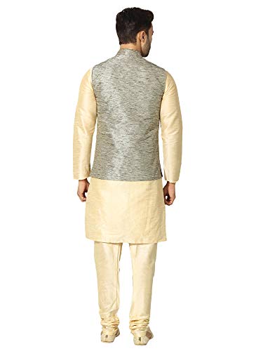 Image of Uri and MacKenzie Men's Silk Blend Regular Kurta Churidar Pyjama with Bundi Nehru Jacket /Waistcoat