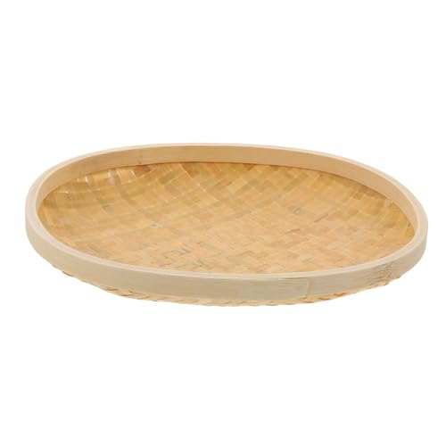 CIYODO 1pc Woven Basket Egg Basket Round Tray Bread Serving Basket Seagrass Basket Snack Tray Snack Container Storage Basket Rattan Friut Holder Food Tray Desktop Basket Khaki