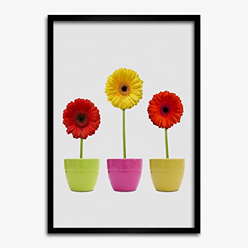 Cadre en bois MDF 50x70 cm Tulup avec photo de gerberas colorés pour décoration murale