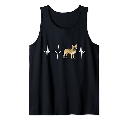 French Bulldog Heartbeat Love My Dog Tank Top, Black, S