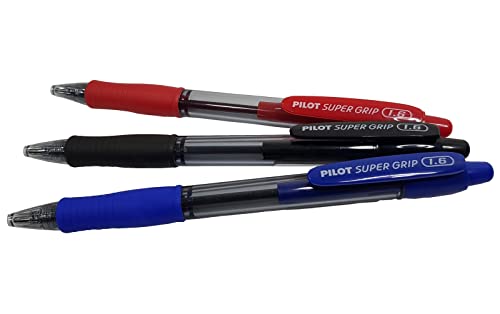 Kit de caneta Super Grip Pilot ponta 1.6 mm Esferográfica Kit com 3 Cores Azul Preto e Vermelho