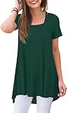 POPYOUNG Women's Plus Size Long Tunic Tops to Wear with Leggings Summer Short Sleeve Loose Fit Dressy Square Neck Shirts M-5XL 3XL, Dark Green