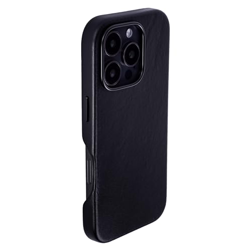 Étui en Cuir Véritable V2 pour iPhone 16 Pro Noir Coque MagSafe Antichoc