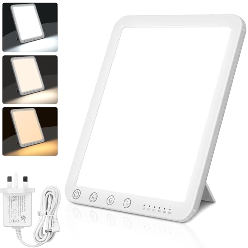 LUOCAI SAD Lamp, 15000 Lux Light Therapy Lamp, UV-Free Natural Sunlight Lamp with 6 Timer Settings 3 Color Temperature & 5 Brightness Levels, Touch Control & 180° Stand, SAD Light with Memory Function