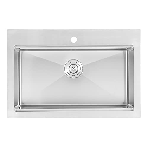 Ancona Handcrafted Dual Mount 30” Single Bowl Workstation Kitchen Sink In Satin Stainless Steel With Accessories #TOP1