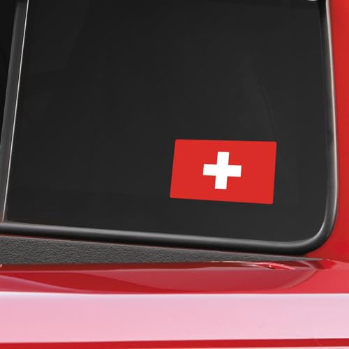 Image of World Country Flag Decal Stickers - Two Pack - for Cars Windows Bumpers Laptops Tablets Tumblers Cups Walls (Switzerland)