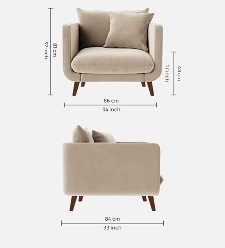 Image of Rejol Velvet 1-Seater Sofa Luxurious Comfort for Living Rooms and Offices (Cream, Armchair)