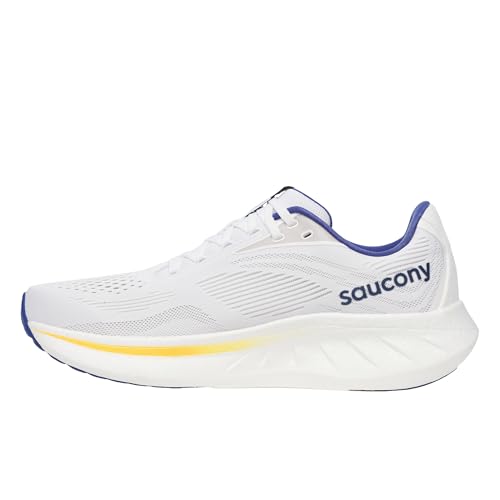 Saucony メンズ Ride 18 スニーカー, ホワイト/アズライト, 10.5