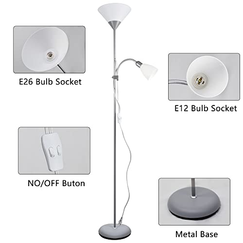Dinglilighting Led Floor Lamp Dllt Mother-Daughter Floor Lamps With Reading Lights, Modern Standing Pole Light, Torchiere Free Standing Lamp For Living Room, Bedroom, Office (Silver) #TOP5