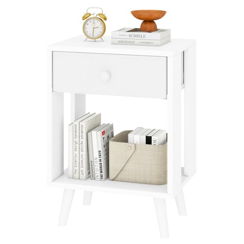YMYNY Mesita de Noche, Mesa Auxiliar, Mesilla de Noche, Cajón de Tela, Compartimento Abierto, Estilo Moderno, Struttura Semplice, para Dormitorio, Salón, Blanco HST012W