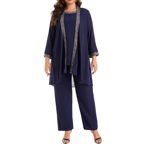 Women's Plus Size Wedding Pant Suits for Mother of The Groom Bride Evening Formal 3 Piece Set Party Outfit