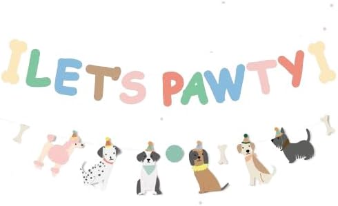 Lets Pawty Sign Banner Backdrop, First Birthday Decorations, Dog Birthday Party Supplies Family Party Suppliers Pet Party Decorations (Let’s Pawty & Dog Banner)