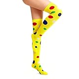 Clown Socks Long Knee High Rainbow Polka Dot Thigh High Socks Costume Accessory For Halloween Carnival Circus Costume Cosplay (Medium Yellow)