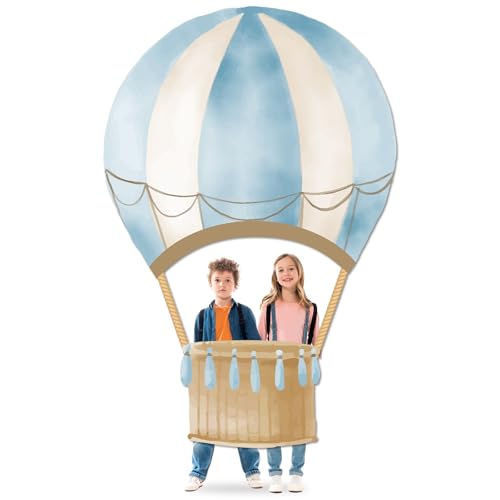 Blue Hot Air Balloon Shaped Photo Booth Prop Selfie Frame Travel Birthday Party Decoration Large Blue Hot Air Balloon Photography Background Flying Tour Backdrop Banner for Baby Shower Party Supplies