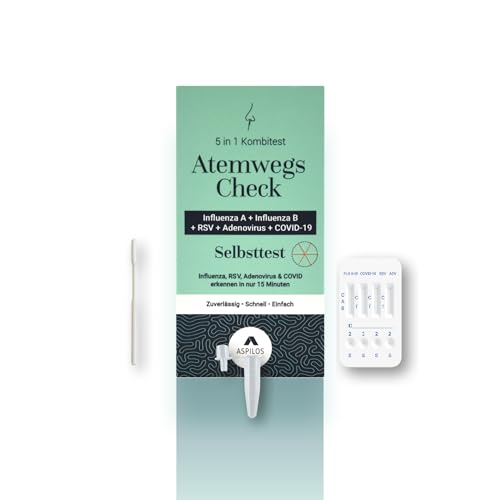 ASPILOS 5-in-1 Atemwegscheck Schnelltest (COVID-19, Influenza, RSV & ADV) - Selbsttest - Ergebnisse für Zuhause - Zuverlässig & Präzise - Tests mit Labor-Qualität (1)