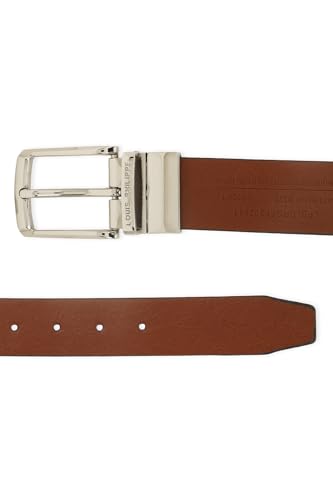Image of Louis Philippe Men 100% Leather Shiny Nickel Buckle Formal Reversible Belt