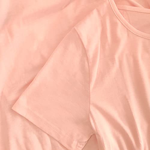 Image of Jayscreate Women's Casual Summer Dress Midi Length T Shirt Tunic Short Sleeve Crew Neck Long Beach Dress Loose Fit with Pockets Off Pink