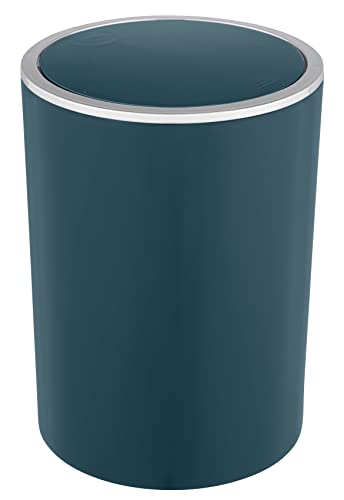 WENKO Schwingdeckeleimer Inca, 5 Liter Fassungsvermögen, Badezimmer-Mülleimer mit Deckel aus Kunststoff, BPA-frei, Ø 18,5 x 25,5 cm, Dunkelgrün