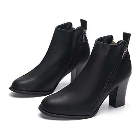 Womens Ankle Boots Ladies Chunky Block Mid Heel Booties Comfort Fashion Zip up Boots Black Size 7uk Cover
