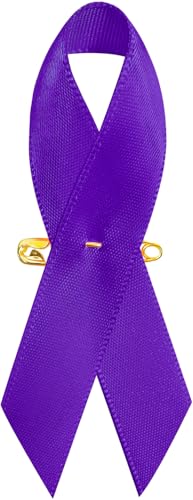 Image of Curvier 200PCS Purple Satin Awareness Ribbons Lapel Pins with Safety Pins