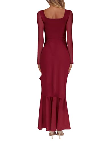 Nova In Sky Women's Wedding Guest Dress Maxi Long Sleeve Mesh Ruffle Formal Bodycon Mermaid Evening Cocktail Long Dress2