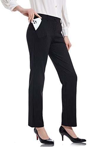 Tapata Women's 26''/28''/30''/32''/34'' Stretchy Straight Dress Pants with Pockets Tall, Petite, Regular for Office Work Business 32'', Black, Pinstripe, M